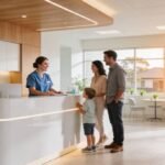 Dental team offering emergency dentistry in Sunbury welcoming a family at reception