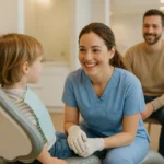 Family dental clinics with sedation at Sunbury Dental Group – dentist talking with young child patient