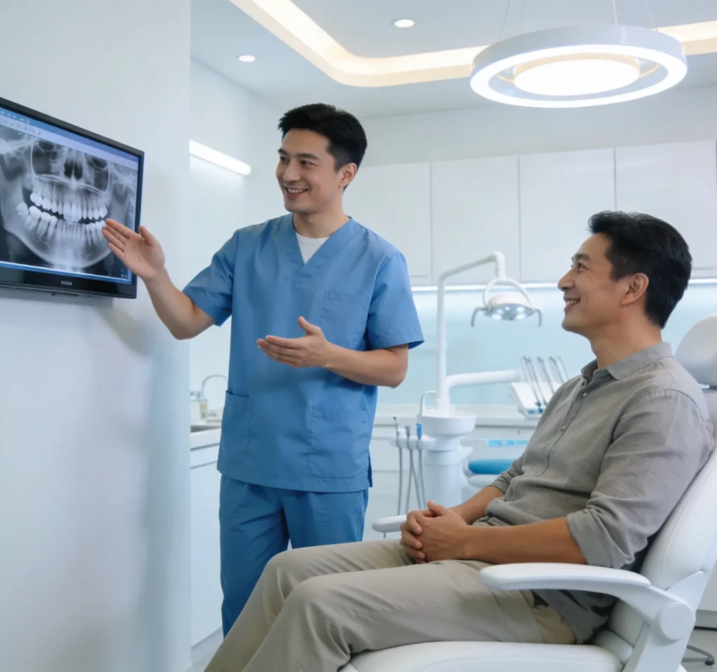 childern dentist aintree AHPRA-registered dentist performing a routine dental examination for an Aintree patient