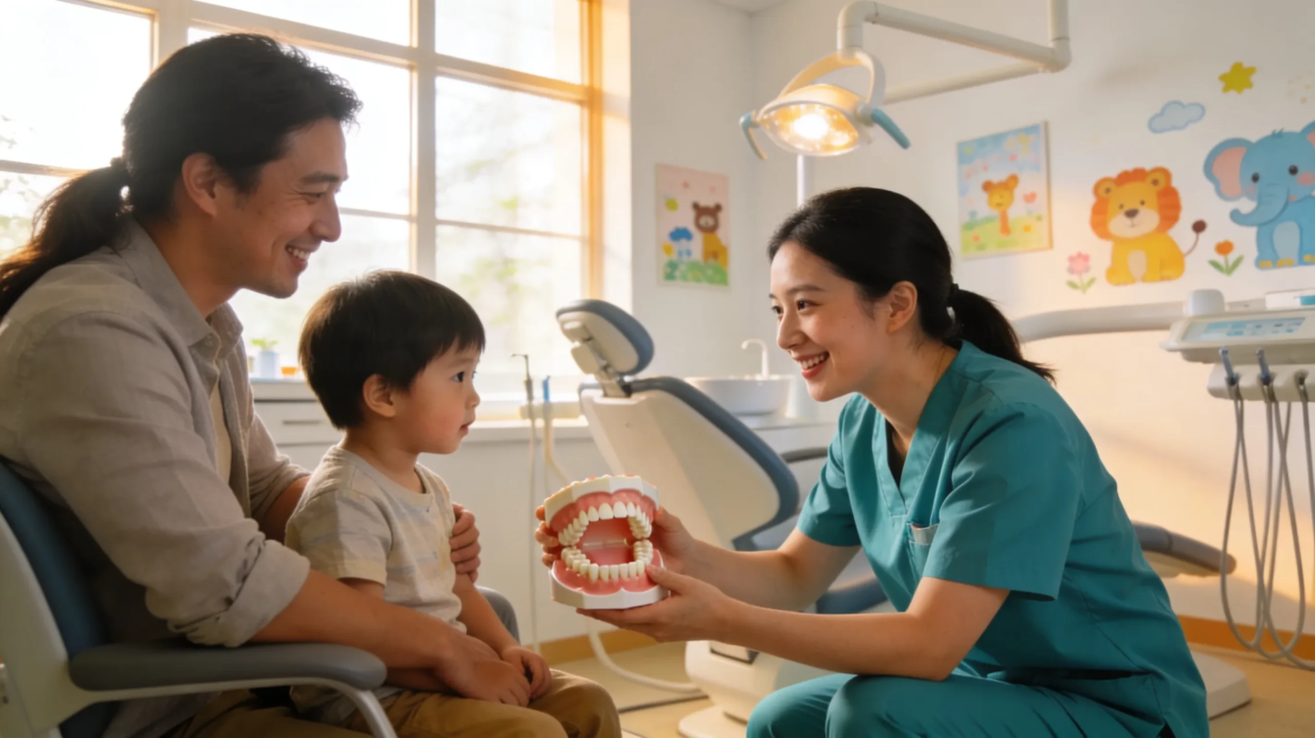 Parent and child at first dental visit kids dental check-up at Sunbury Dental Group