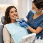 Professional teeth whitening near me in Sunbury at Sunbury Dental Group — shade comparison with dentist