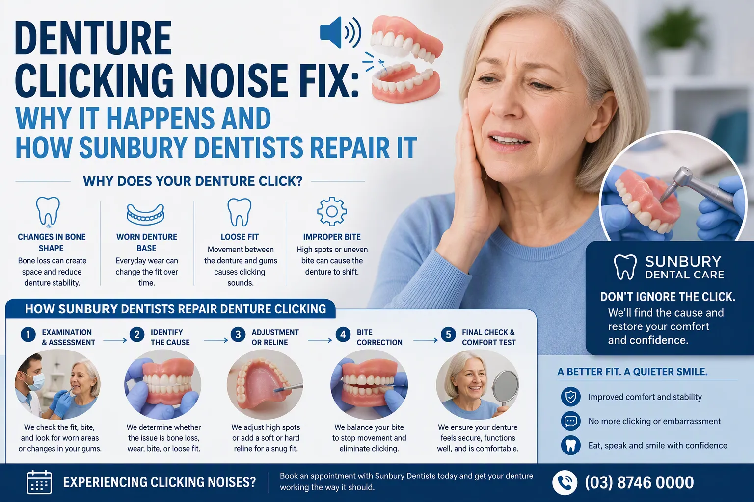 Denture Clicking Noise Fix: Why It Happens and How Sunbury Dentists Repair It
