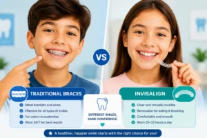 Braces versus Invisalign comparison infographic