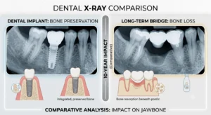 Bridge vs implant lifespan bone preservation