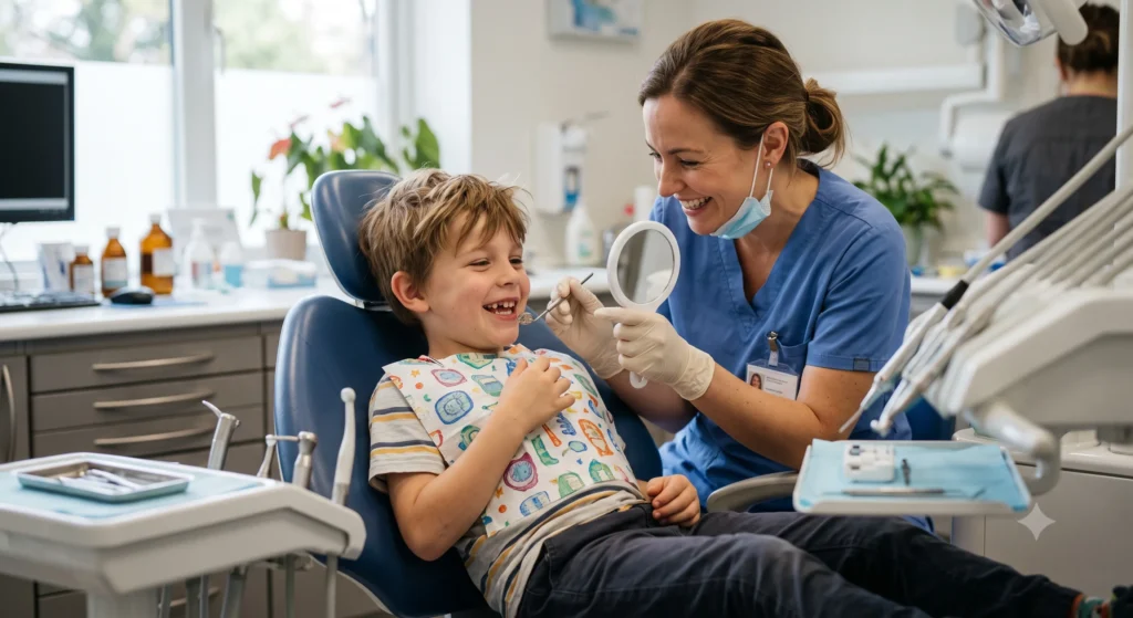 school age dental care Sunbury — child during checkup