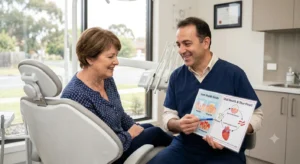 gum disease and heart disease – dentist explaining link to patient
