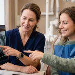 first dentist visit after years -Adult patient during first dentist visit after years feeling relaxed and comfortable