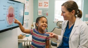 Midline gap teeth kids explained during a dental consultation
