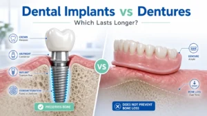 Comparison of dental implants and dentures