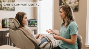Dental consultation between two women