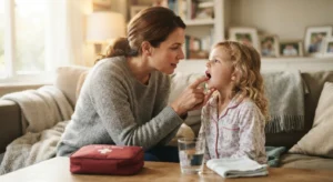 child chipped tooth first aid parent checking mouth